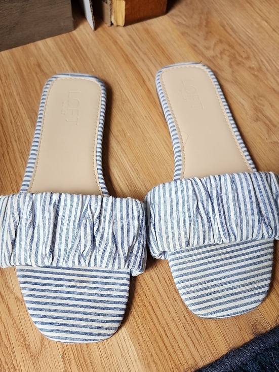 LOFT Shoes - LOFT Blue and White Striped Ruched Slide Mules